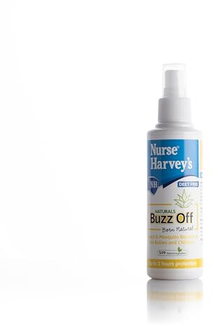Nurse Harvey’s Buzz Off 175ml, Natural Mosquito and Insect Repellent Spray for Babies, Kids & Adults, DEET Free Formula, Plant-Based, Family-Safe Mosquito Repellent