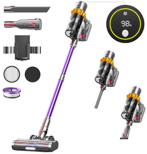 ANYSON 45Kpa/550W/70 Minutes Aspirateur Balai sans Fil,Aspirateur sans Fil Ecran Tactile,1,6L Capacité,8 Système de Filtration de Niveau,Aspirateur balais pour Sols Durs/Les Poils d'animaux/Tapis