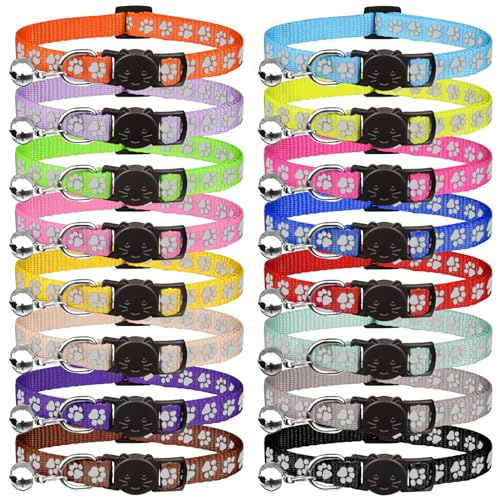 16 PCS Breakaway Cat Collars with Bells Reflective Cat Collar Safety Nylon Kitten Collars Cat Collars for Girl Boy Cats(7.5-12.6)