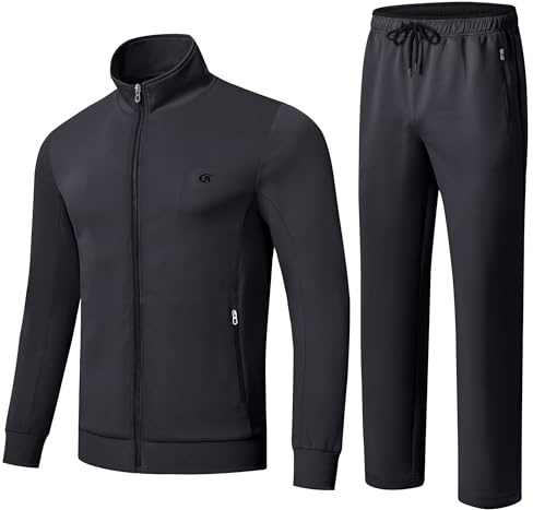Huayuzh Trainingsanzug Herren 2 Piece Trainingsanzug Set Sportanzug Reißverschlusstasche Jogging Fitness Gym Hausanzug Dunkelgrau M