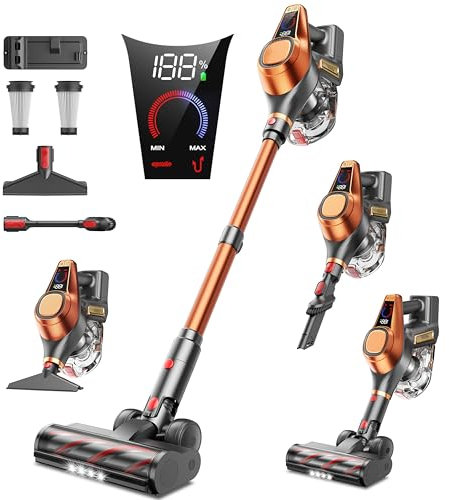 Cordless Vacuum Cleaner, 550W 45KPA 60Mins Cordless Stick Vacuum Cleaner with LED Display, Self-Standing Vacuum,Light Weight Handheld Vacuum Cleaners for Home/Pet Hair/Carpets/Hard Floors Ultra 8