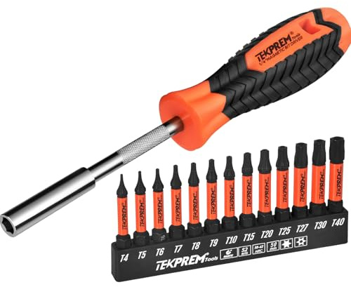 Long Torx Bit Set with Magnetic Bit Driver,TEKPREM 13-Piece Security Torx Screwdriver Bit Set with 2 inch T4 T5 T6 T7 T8 T9 T10 T15 T20 T25 T27 T30 T40 Tamper Resistant