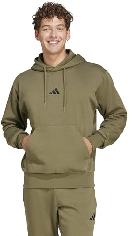 adidas Men's Essentials Feel Cozy Fleece Hoodie, Olive Strata/Black, Large/Tall