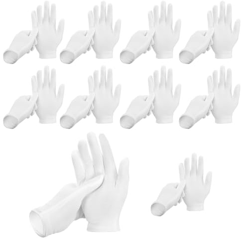 ANOMM 10 Paia Guanti Cotone Bianchi, Guanti Idratanti in Bianco Riutilizzabili, Gloves in Cotone per la Cura, Comodi e Traspiranti, per la Cura delle Mani, Ispezione dei Gioielli (XL)