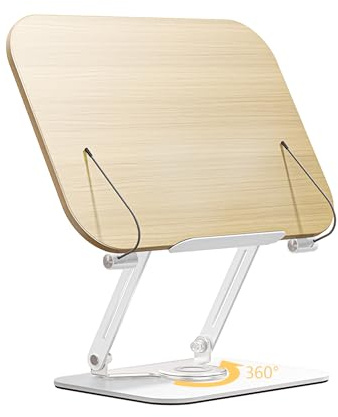 Gxdamxz Soporte para Libros de Madera, Atril Partituras/Revistero/Lectura Plegable con Base Giratoria 360°, Versátil