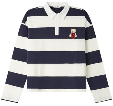 Springfield Polo De Rayas De Manga Larga, Azul Marino, M