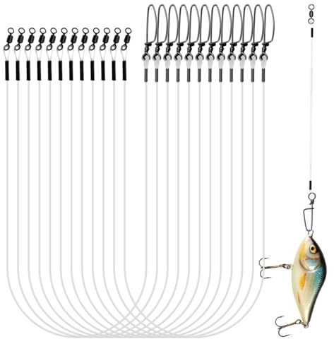 12 Artikel Fluorocarbon Vorfach Angeln Vorinstallierte Wirbel und Karabiner Transparent und Unsichtbar Leicht und Tragbar zum Verbinden von Angel HauptschnüRen Ködern Oder Haken für Vorfach Hecht