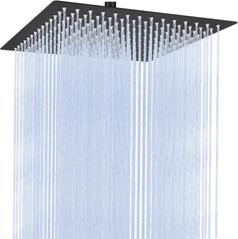 Auralum Duschhuvud 25 × 25 cm fyrkantig, 304 rostfritt stål regnduschhuvud, stort duschhuvud med 360° vridbar, självrengörande/antikalk, svart