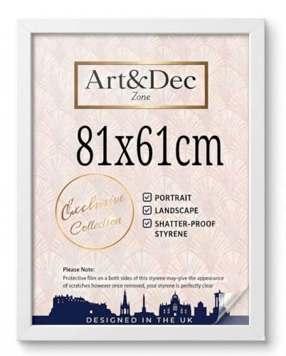 Art & Dec Zone® Elegant White MDF Picture Frame 81x61 cm Durable MDF Poster Frame with Clear Acrylic Protection – Wall Display for Photos, Artwork & Prints