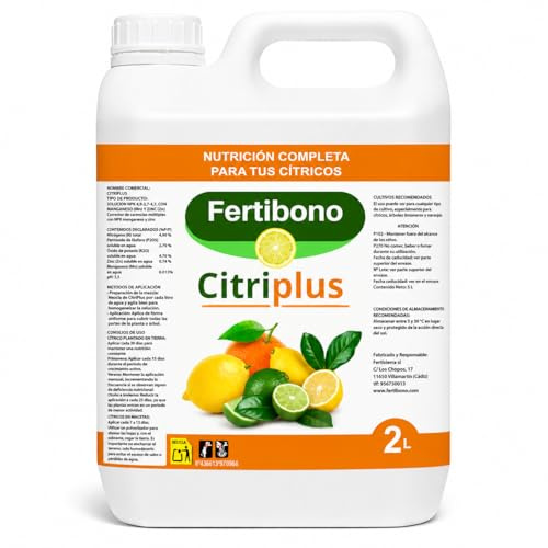 Fertibono CitriPlus: Abono Cítricos, (2L), Rico en Hierro, Zinc, Magnesio, NPK - Abono Plantas con Extractos Vegetales, Ecológico, Residuo Cero