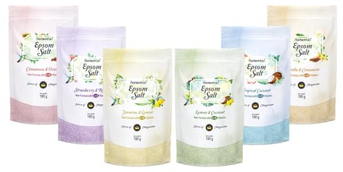Nortembio Colección Sales de Epsom Spa: 6 Fragancias Premium para un Regalo Único - Kit Bienestar 100% Puro con Sales de Baño Detox y eBook Exclusivo