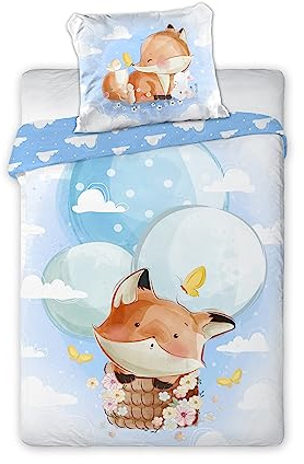 Arle-Living Set di biancheria da letto per bambini, 100 x 135 cm, 40 x 60 cm, 1 lenzuolo con angoli in bianco, 60 x 120 – 70 x 140 cm, 100% cotone (volpe)