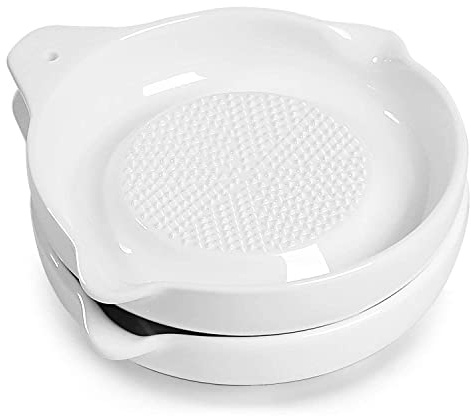 Ceramics Grater Plate for Ginger, Garlic, Onion, Cheese, Lemon, Chocolate, Vegetables and Fruits for Kitchen, Set of 2, White