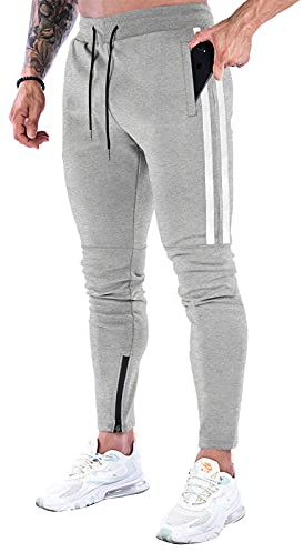 Suwangi Pantalones Deportivos Running para Hombre Jogger Gimnasio Fitness Entrenamiento Pantalon Largos Chándal Bolsillo Cremallera