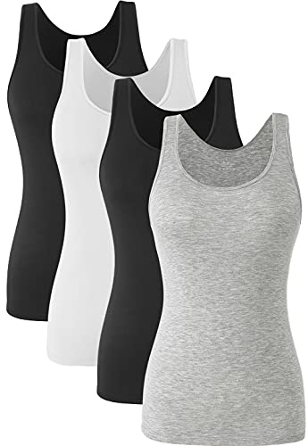 Ymmchy Women Stretch Tank Tops Basic Vest Tops Lightweight Undershirts 4-Pack