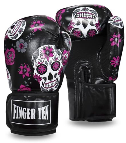 Boxhandschuhe Damen Kickboxen Frauen Box Handschuhe Punchinghandschuhe 8 10 12 14 oz Kickboxhandschuhe Handschuh für Boxen Training Kampfsport Sandsack MMA Sparring (10oz, Schwarz)
