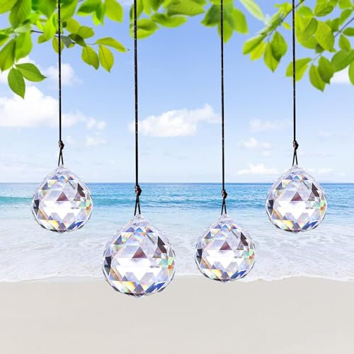 4 Stück Kristalle Deko Anhänger, Kristall Regenbogen Sonnenfänger, Kristall Anhänger Deko, Prisma Kristallkugel, Kristalle Als Dekoration, Kristal Anhänger Ornament, Feng Shui Sonnenfänger Kristall