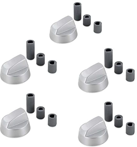 Dekarox Juego de 5 pomos giratorios para cocina, 42 mm de diámetro, con adaptadores de 6 mm de diámetro y 8 mm de diámetro, universal para placa de cocina, cocina de gas o horno