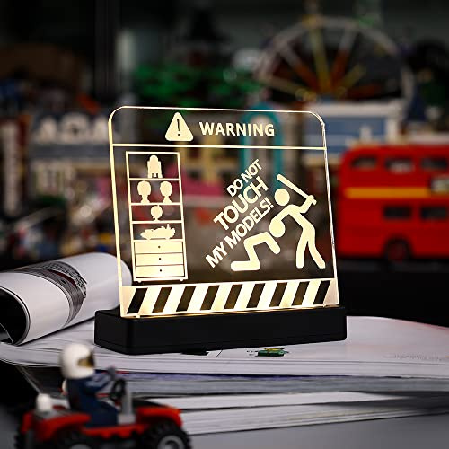 Kyglaring Glowing Clear Acrylic Name Plate with Power Base Universal Warning Sign - Do Not Touch For Use in Any Building Block Model(Glowing Nameplate)
