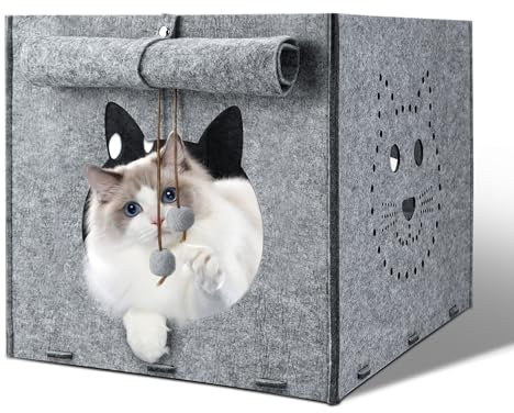 Hivia Herausnehmbare Filz Katzenhöhle - Passend für viele Regale, Katzen zubehör Katzenhaus mit Filzkugeln，Geeignet für kleine Hunde und Katzen