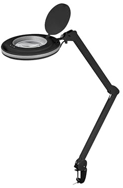 goobay 64988 LED Lupenleuchte mit Klemme / 9 W Leistungsaufnahme / 127 mm Kristall-Glaslinse/Farbtemperatur 6400 K / 1.75x Vergrößerung/Lichtstrom 83-730 Lumen/Schwarz