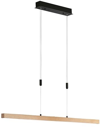 Fischer & Honsel Pendelleuchte, Straßburg | sandschwarz/eiche natur lackiert | L: 120 cm, B: 8 cm | Höhe 90-150 cm | stufenlos dimmbar | Farbtemperatureinstellung 3 Stufen | 60961 | EEG: F