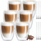 MULEVIP Tasse à Café Double Paroi (6 x 350ml) Verre Double Paroi, Tasse Double Paroi Tasse Cafe Double Paroi,Tasse Cappuccino,Verre Cafe avec 6 Cuillères,pour Café,Bière,Jus,Latte Cappuccino