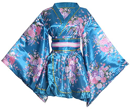 Costume da Kimono Corto e Sexy per Donna Adulta con Stampe Giapponesi di Geisha Yukata, Abito Elegante con Cintura Obi, One Size