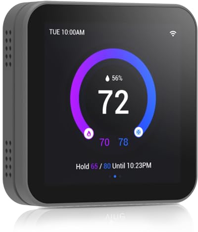 vine Programmable Thermostat for House with 4.0 Touch Screen, WiFi Smart Home Thermostat for AC and Heating, App/Voice Control, Valentine's Day Decorations, C-Wire Required, Grey