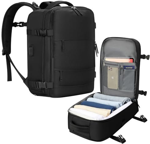 Cabin Bags for Ryanair 40x20x25 Underseat Travel Bag 12 Pockets Hand Luggage Bag Cabin Bag with Separate Shoe Pocket for Women & Men Carry on Bag, 20L (black, 40x20x25)