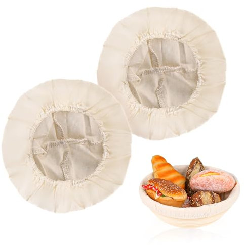 MOZEAT LENS 2pcs Round 10 Inch Bread Banneton Proofing Basket Cloth Liner, Natural Cotton + Linen, Universal Fit, 2 Count