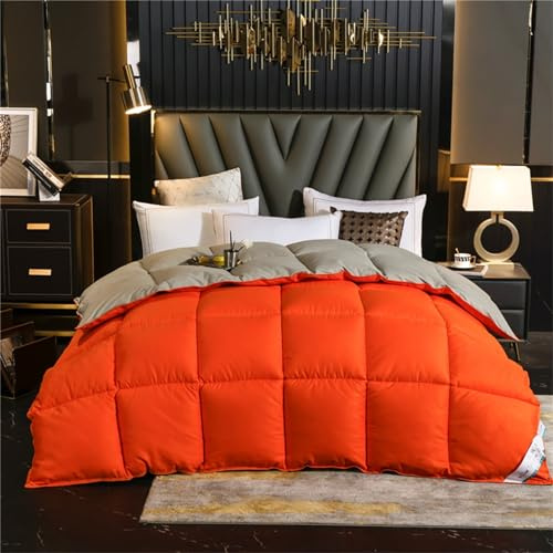 Edredón Nórdico De Plumas Edredón Cama Todas Estaciones, Relleno Pluma Y Plumón De Ganso Desde Latitudes Altas, Ligero Y Suave, 100% Algodón, Lavar A Maquina, 240x220cm (Orange,220*240 cm 5kg)