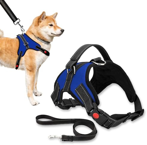 Trimming Shop No Pull Dog Harness and Lead Set for Small Dogs, Adjustable, Breathable, Reflective Pet Vest for Puppy Training, Walking, Choke Free Harness for Small Breeds - Royal Blue