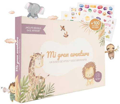 Ohmynest - Álbum de Fotos Bebé Personalizable con 100 Stickers – Regalo para Embarazadas y Recién Nacidos – Libro de Recuerdos para Guardar Cada Momento Especial desde el Nacimiento hasta los 5 Años