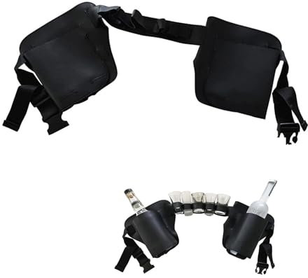 Porta Cintura per Birra, Marsupio per Bottiglie Birra Addensante Cinturino Vita Regolabile, Contiene 5 Bicchierini E 2 Bottiglie, Portabottiglie Pelle Fondina Feste, Campeggio, Sport all'Aria Aperta