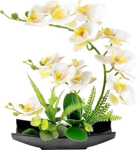 cailion Künstliche Orchideen Kunstblumen Künstliche Phalaenopsis Orchidee Bonsai künstliche Blumen mit Imitation Gefälschte Orchideen für Wohnzimmer Badezimmer Tischdekoration (white002)