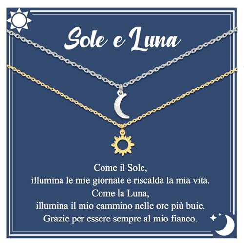Cheerslife 2 Regalo Amica,Regalo Donna Compleanno Amica Regali Sorella Originali,Sole e Luna Collana Donna Ragazza Migliore Amica Regalo Sorella Compleanno,Regalo Natale Amica Madre e Figlia Coppia