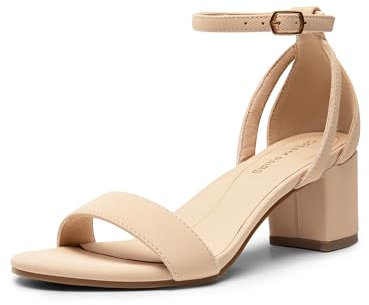 DREAM PAIRS Women's Chunky Low Heels Open Round Toe Ankle Strap Block Heels Party Dress Wedding Sandals,Size 5.5,Nude,DWUMHS2535