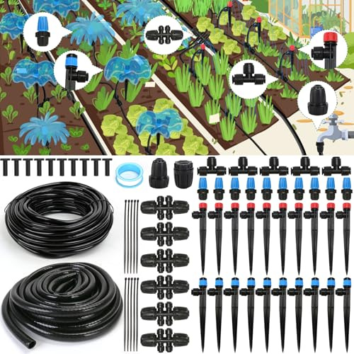 Drip Irrigation Kit, Flantor 190FT Greenhouse Drip Irrigation System Adjustable Garden Watering System with 1/2 & 1/4 Irrigation Tubing, Patio Misting Plant Watering System for Garden and Lawn