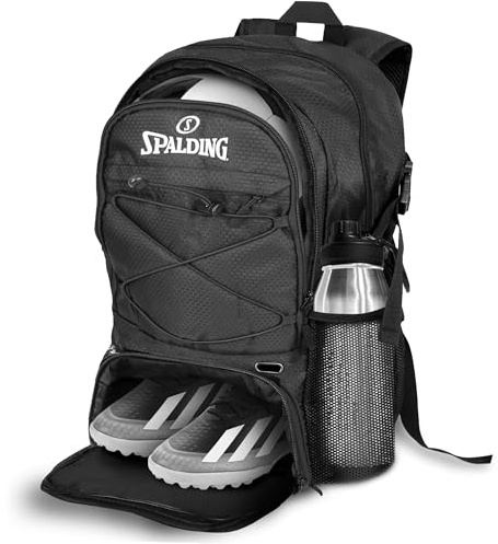 Spalding Soccer Backpack Sports Bag, Black Soccer Bag with Ball and Shoe Compartment, Use for Track Bags, Basketball Sport Ball Accessories & Stuff, Gifts for Sports Players