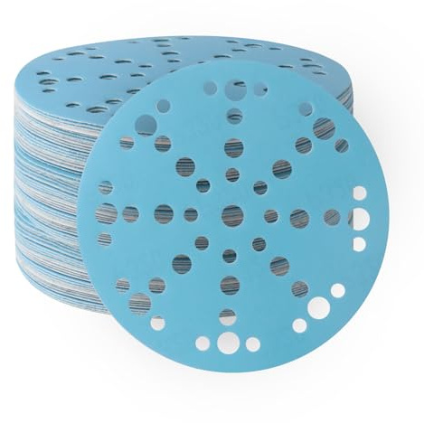 50 Stück Schleifpapier 150 mm Klett 150 Körnung 49 Löcher Keramik Schleifscheiben Blau Staubentfernung Schleifpapier für Holz Metall Auto