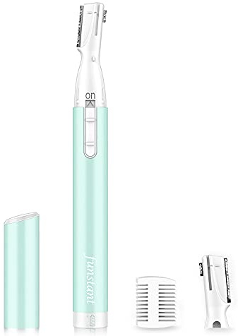 Funstant - Recortadora de cejas mejorada, recortadora de vello facial de precisión para mujer, funciona con pilas, maquinilla de afeitar eléctrica con peine, sin sensación de tirones, indolora para