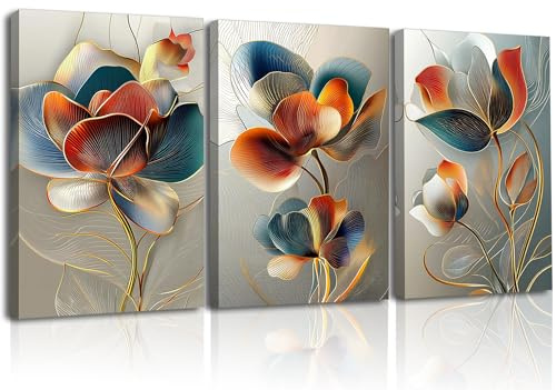 Piy Painting Cuadros De Lienzo Flores, Pintura Sobre Lienzo Moderna, Naranja Impresión HD Impresiones Murales, Grandes Cuadros Con Marco Interior Listo Para Colgar Para Entrada, Baño, 3x 58x40 cm