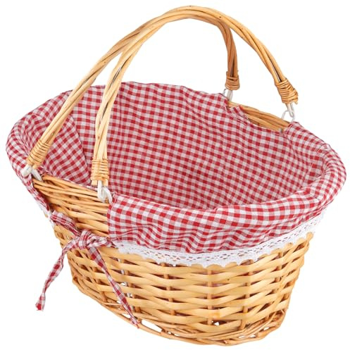 SYUTBOU 37 x 28 x 17 cm Handgjord väddkorgin med handtag, picknickkorg i vide med foder, gåvokorgin i vide för picknick, camping
