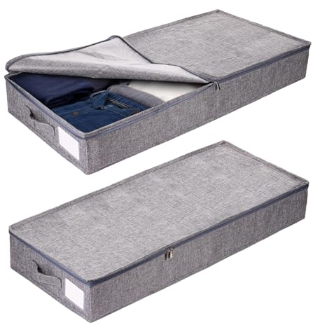 Hahorpa 2 Pezzi Contenitori Sottoletto con Coperchio, Pieghevoli Scatole Sotto Letto Contenitore con Zip 85 x 40 x 12 cm, Scatole per Vestiti Risparmia Spazio con Rinforzi Laterali e Inferiori