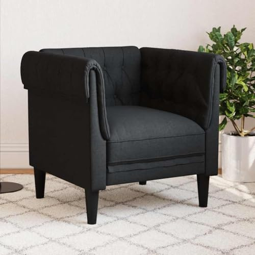 LoogCape Sillón Chesterfield de tela negra acolchada de 78,5 cm de ancho, para salón, dormitorio, cómodo sillón de salón, silla de salón de madera maciza, resistente