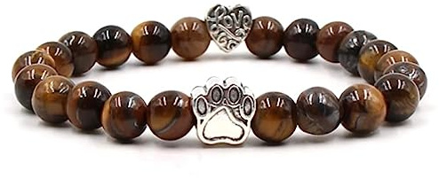 Bracelet Bijou avec Pendentif Patte d'amour en Forme de cœur pour Elle Lui, Bracelet Partenaire en Pierre Naturelle, 8 mm, Excellente idée Cadeau
