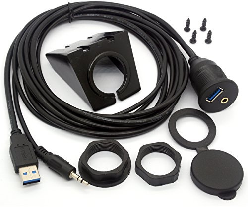 BSHTU USB 3.0 Flush Mount Cable - USB 3.0 and 3.5mm Aux Extention Mount, Flush, Dash, Panel Mount Cable 1/8 AUX for Car Bike Boat Motorcycle Radio Stereo Android (2 Meter/6Ft)