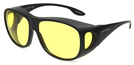 Dioptics Solar Shield Elm Fits Over Sunglasses Polarized Square, Black/Night Driver Lens, 54 mm
