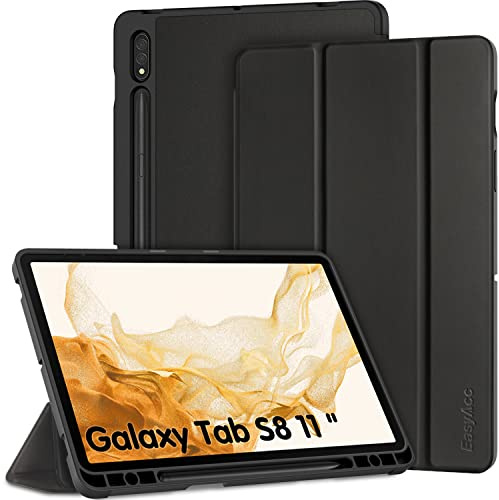 EasyAcc Hülle Kompatibel mit Samsung Galaxy Tab S8 2022/ S7 2020 11 Zoll - Ultra Dünn mit Auto aufwachen/Schlaf Funktion Standfunktion Slim PU Leder Schutzhülle, Schwarz